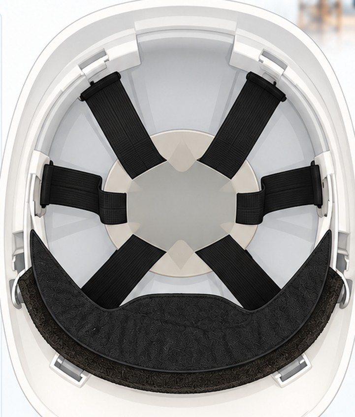 SweatSnapz liner fitted inside a white hard hat
