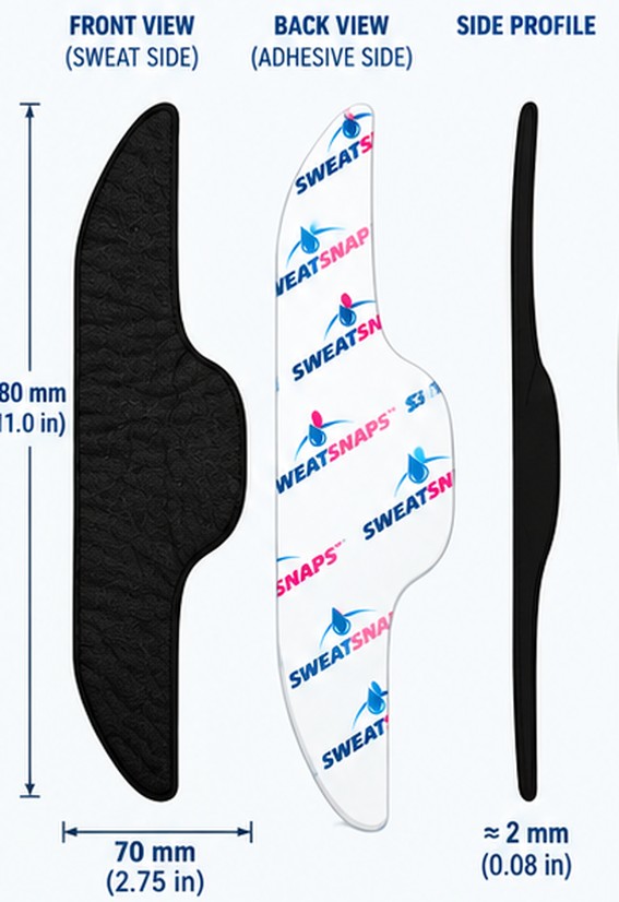 SweatSnapz liner front, back and side profile